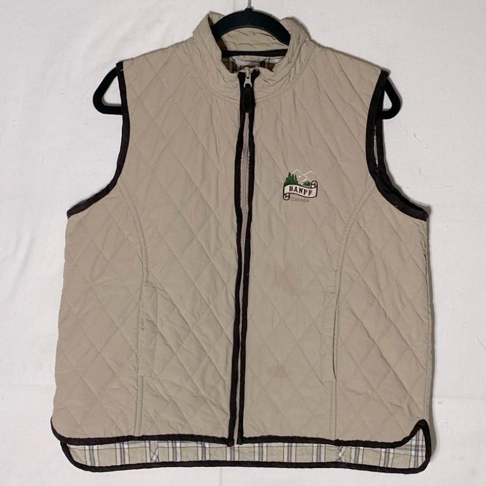 Vintage Banff Beige Quilted Zip Front Vest L Gorpcore Hiking Activewear - Picture 13 of 13